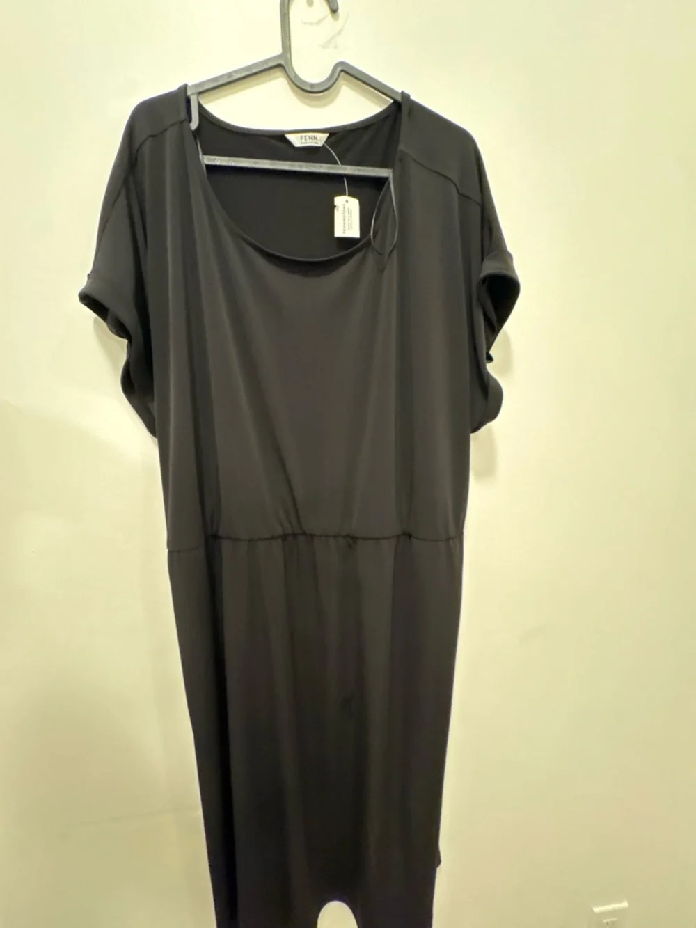 Penningtons Black Midi Dress Short Sleeve Elastic Waist Minimalist NWT - Picture 3 of 8